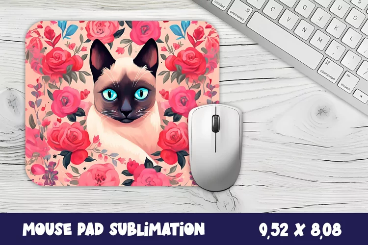 Animal Mouse Pad Sublimation Design | Siamese cat mouse pad