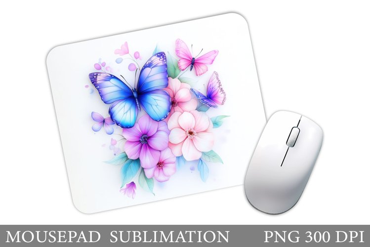 Butterflies Mouse Pad Design. Flowers Mouse Pad Sublimation example image 1