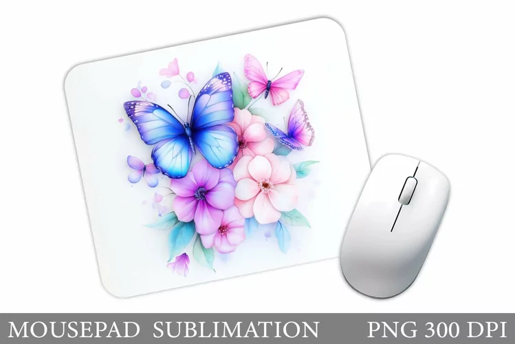 Butterflies Mouse Pad Design. Flowers Mouse Pad Sublimation