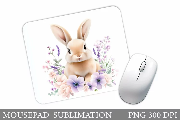 Cute Bunny Mouse Pad. Bunny Flowers Mouse Pad Sublimation