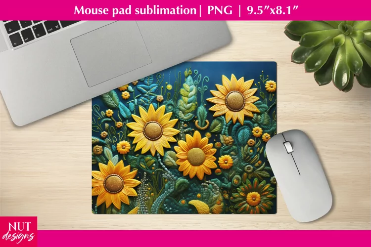 Floral mousepad sublimation, Embroidery Flowers mouse pad