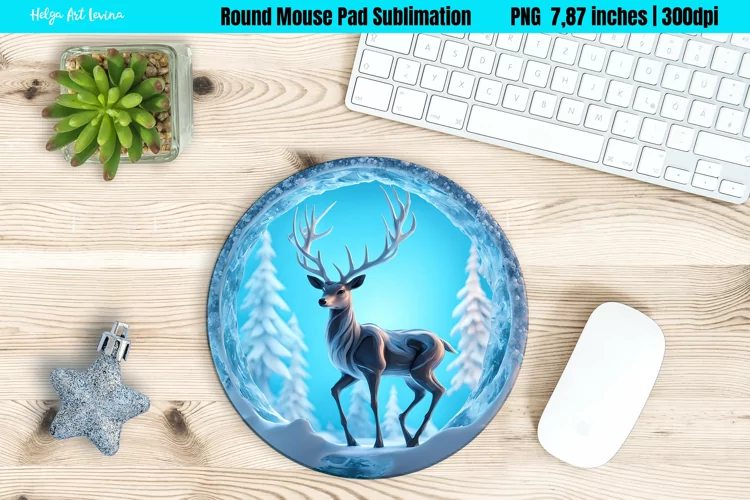 Christmas Round Mouse Pad Sublimation | Ice Deer