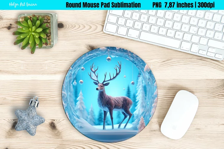 Christmas Round Mouse Pad Sublimation | Ice Deer
