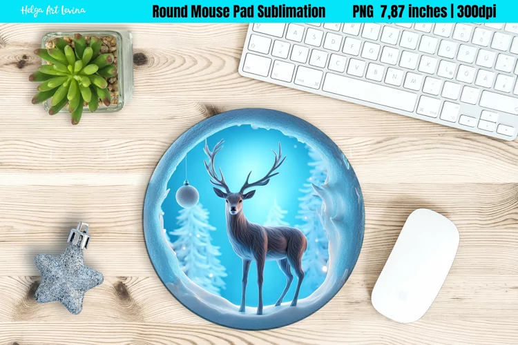 Christmas Round Mouse Pad Sublimation | Ice Deer