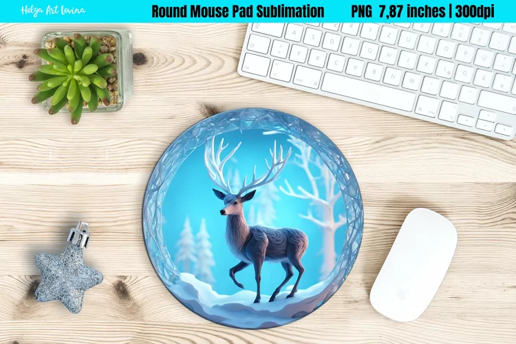 Christmas Round Mouse Pad Sublimation | Ice Deer