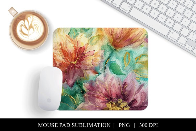 Watercolor Floral Mouse Pad Design, Digital Download