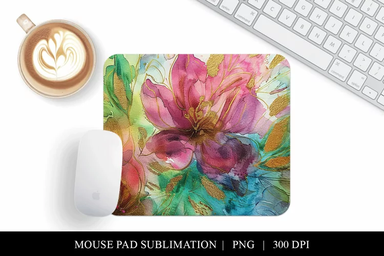 Floral Abstract Watercolor Mousepad Sublimation Design