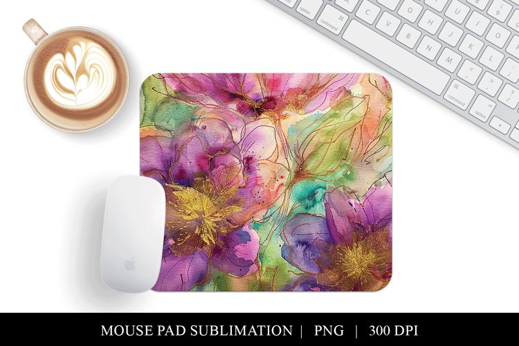 Floral Mouse Pad Design, Watercolor Flowers Sublimation