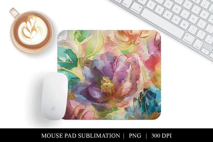Floral Mouse Pad Design, Watercolor Flower Sublimation