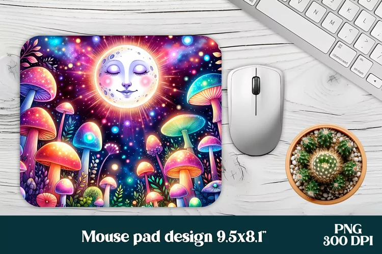Magic mushroom mouse pad | Mystical moon mousepad