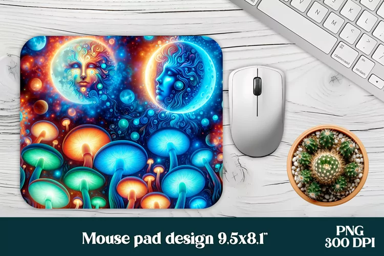 Magic mushroom mouse pad | Mystical moon mousepad