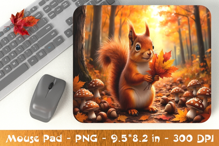 Autumn Squirrel Mouse Pad Sublimation Design