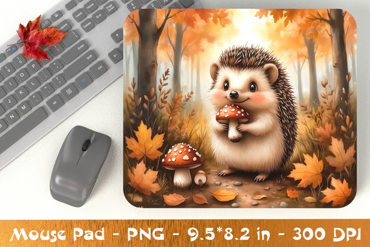 Hedgehog with Mushroom in Forest Mouse Pad PNG