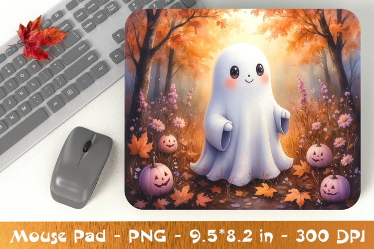 Kawaii Ghost with Pumpkins Mouse Pad Design