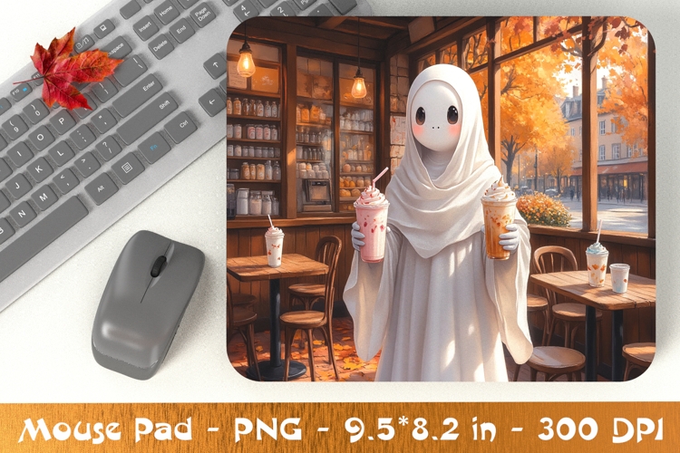 Ghost in Cafe with Milkshakes Mouse Pad PNG