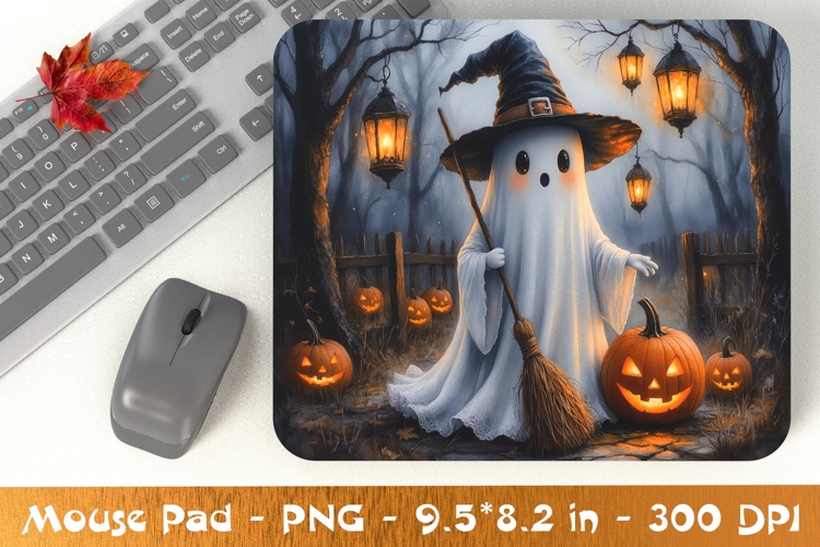 Ghost Witch with Lanterns Mouse Pad Design