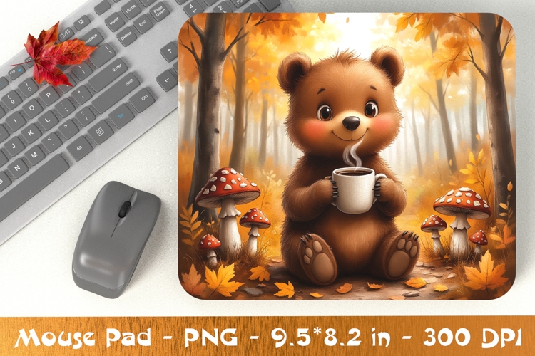 Autumn Bear with Coffee Mouse Pad Design
