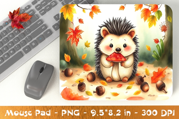 Cute Hedgehog with Mushroom Mouse Pad PNG