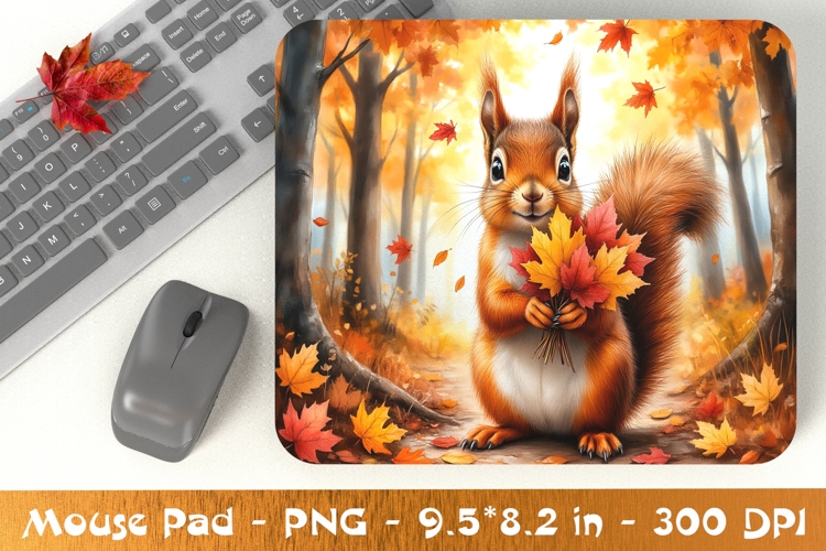 Autumn Squirrel with Maple Leaves Mouse Pad