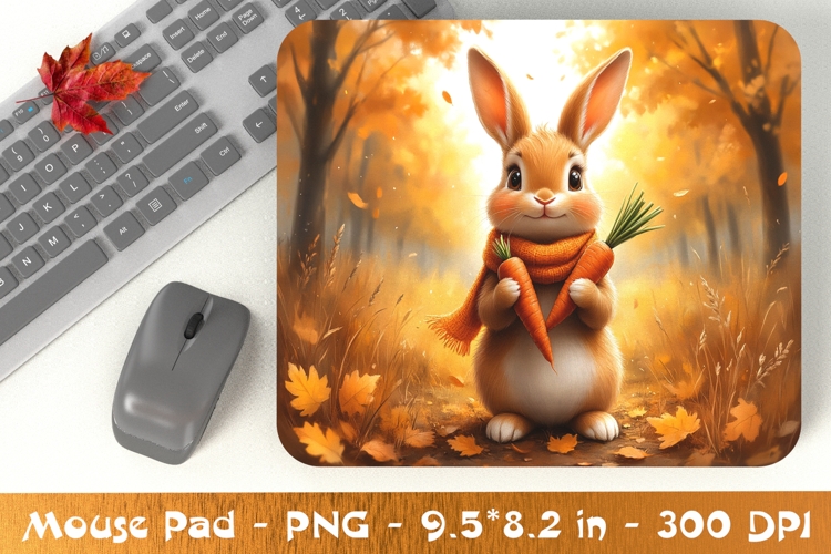 Bunny with Carrots Fall Mouse Pad Design