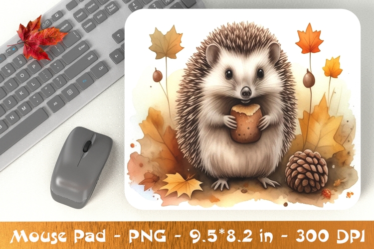 Watercolor Hedgehog and Pinecone Mouse Pad PNG