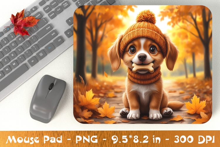 Dog in Orange Hat Mouse Pad Sublimation File