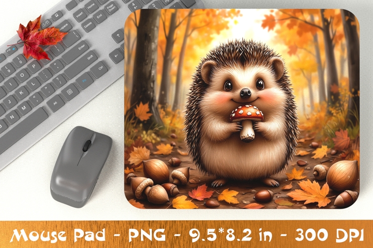 Hedgehog with Mushroom Fall Mouse Pad PNG