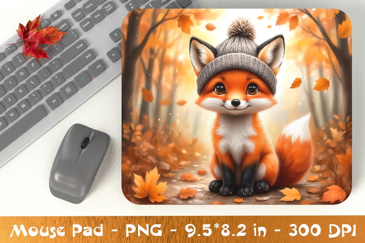 Fox in Knit Hat Autumn Mouse Pad Design