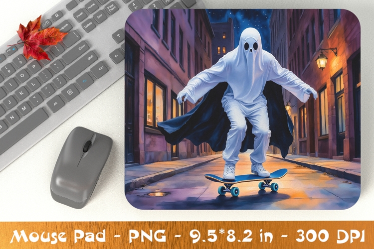 Ghost on Skateboard City Mouse Pad Design