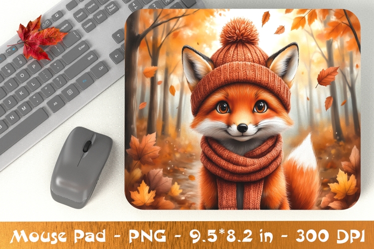 Fox in Scarf and Hat Fall Mouse Pad PNG
