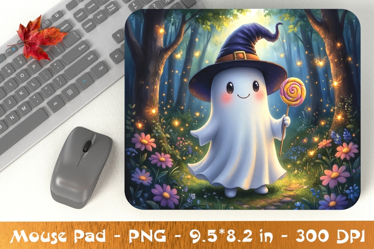 Ghost with Lollipop in Autumn Forest Mouse Pad PNG
