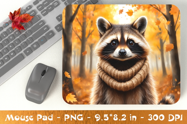 Raccoon in Cozy Scarf Autumn Mouse Pad Design