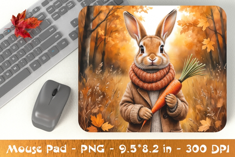 Autumn Rabbit in Sweater Mouse Pad Design