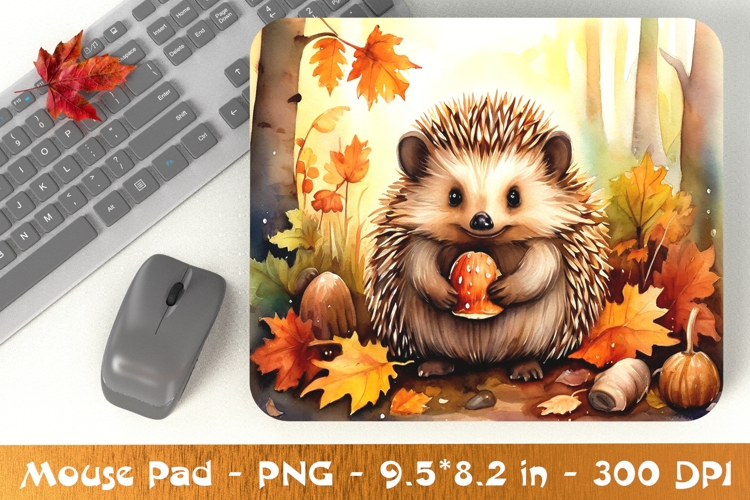 Watercolor Hedgehog and Mushroom Mouse Pad PNG