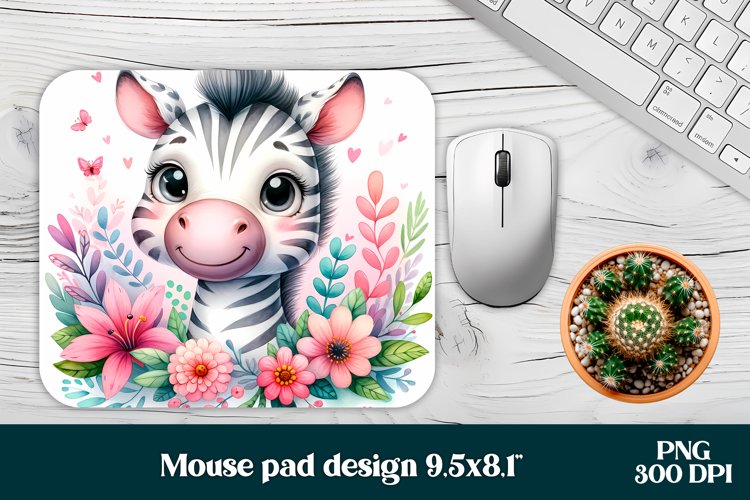 Animal mouse pad | Zebra flower mousepad example image 1