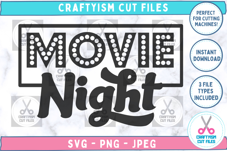 Movie Night Retro Quote SVG Cut File Front Image