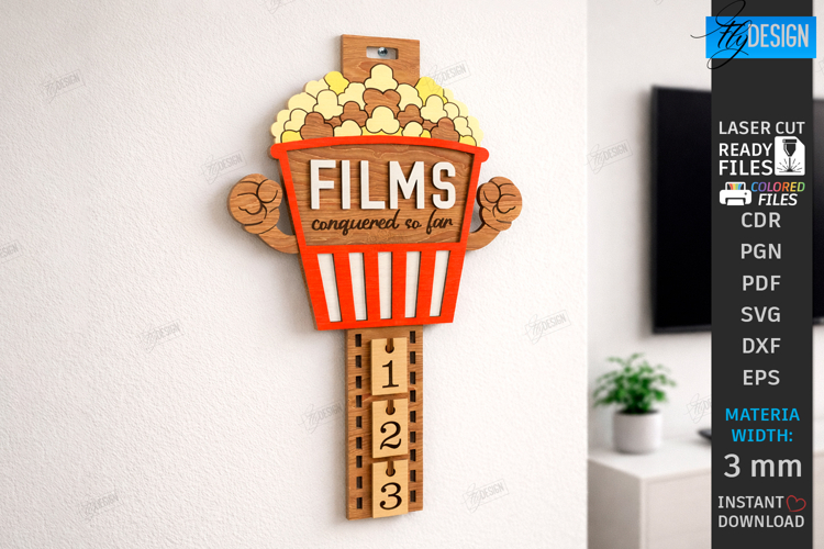 Movie Tracker Laser Cut | Movies Watched Counter |Wall Decor