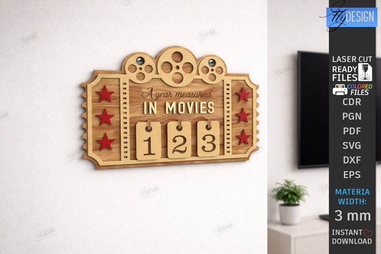 Movie Tracker Laser Cut | Movies Watched Counter |Wall Decor