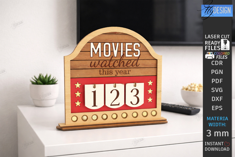 Movie Tracker Laser Cut | Movies Watched Counter |Home Decor
