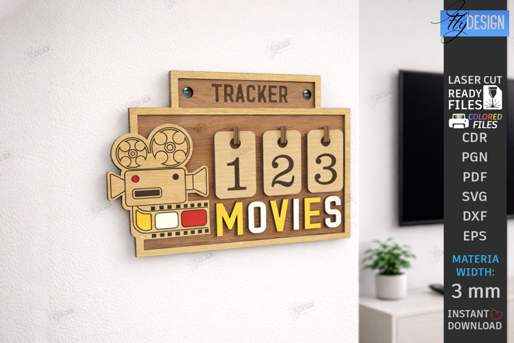 Movie Tracker Laser Cut | Movies Watched Counter |Wall Decor