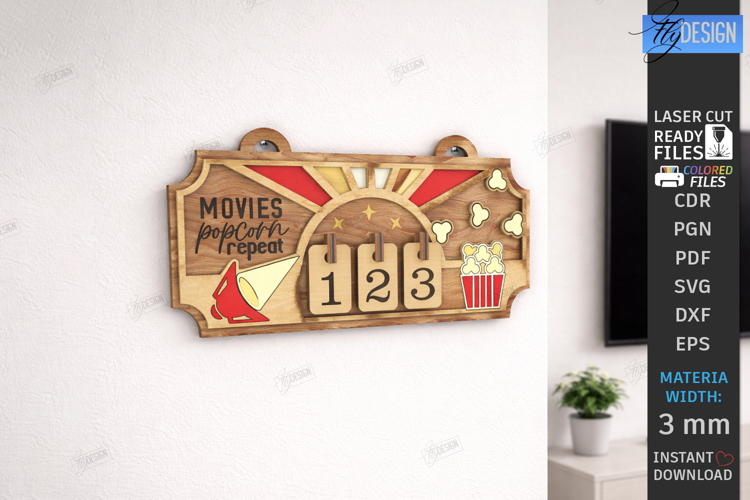 Movie Tracker Laser Cut | Movies Watched Counter |Wall Decor