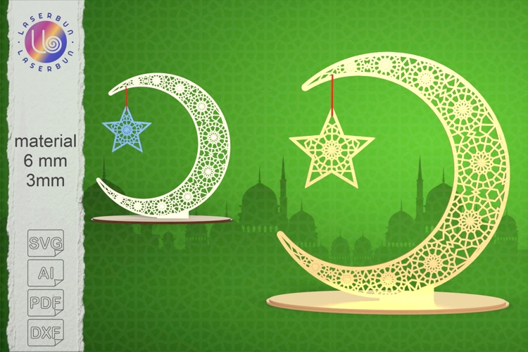 Laser Cut Crescent Moon and Star Decoration Islamic Pattern