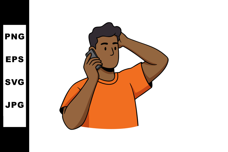 Man Talking on Phone in Orange T-Shirt Casual Communication