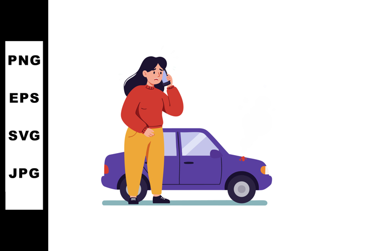 Woman standing next to purple car talking on phone casual li