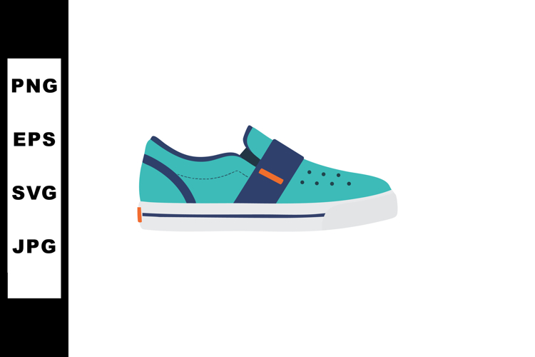 Casual turquoise sneaker with navy blue strap and white sole