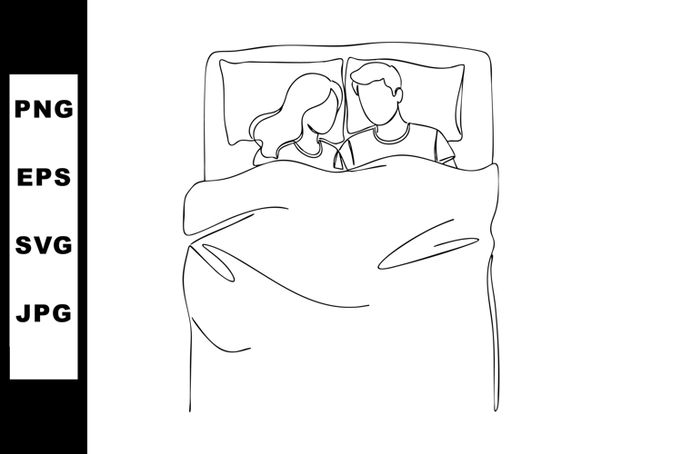 Couple lying together in bed line art vector illustration pe
