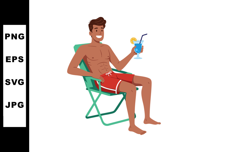 Man relaxing in red swim shorts holding blue cocktail drink example image 1