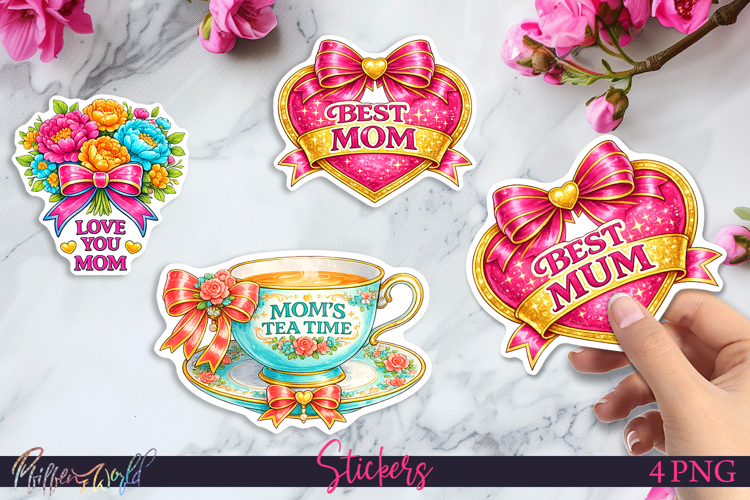 Cute Mother’s Day Floral Stickers | Best Mom | Best Mum