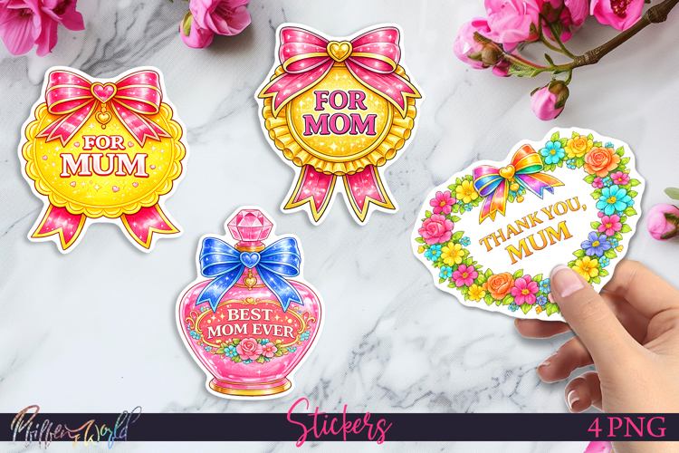 Cute Mother’s Day Floral Stickers | Best Mom | For Mum