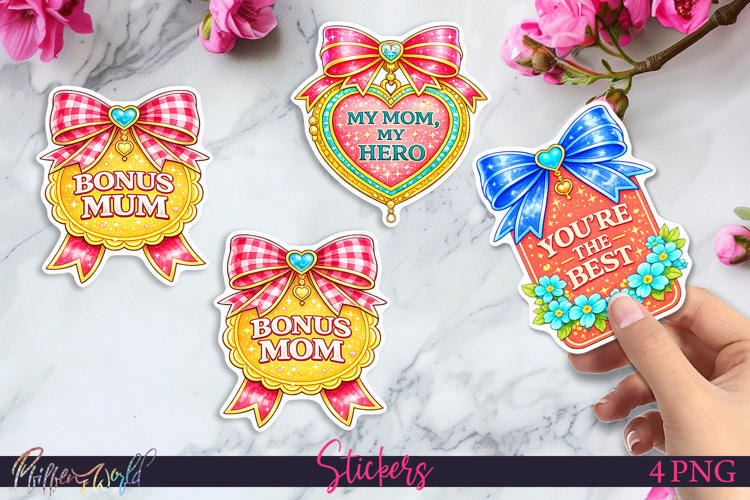 Cute Mother’s Day Floral Stickers | Bonus Mom | My hero